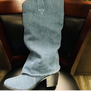 Blue Denim Western Boots